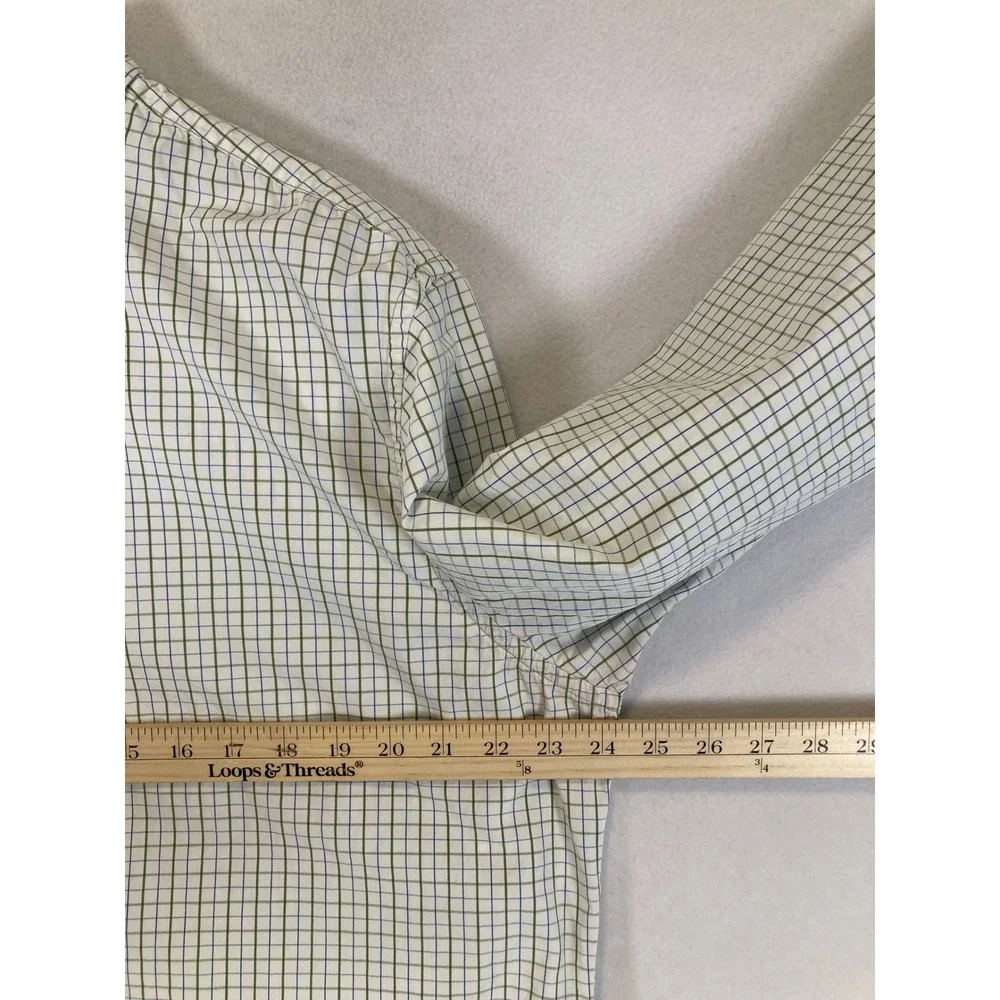Preppy Banana Republic Mens XL Wht Green Blue Tattersall Check Button Down Shirt